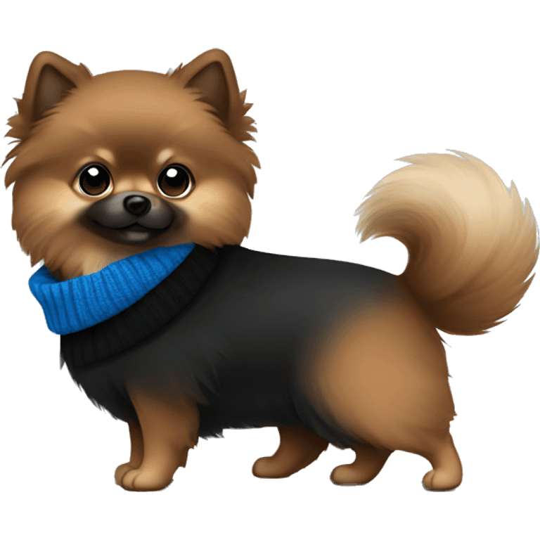 a cute brown and black pomerian with blue sweater emoji