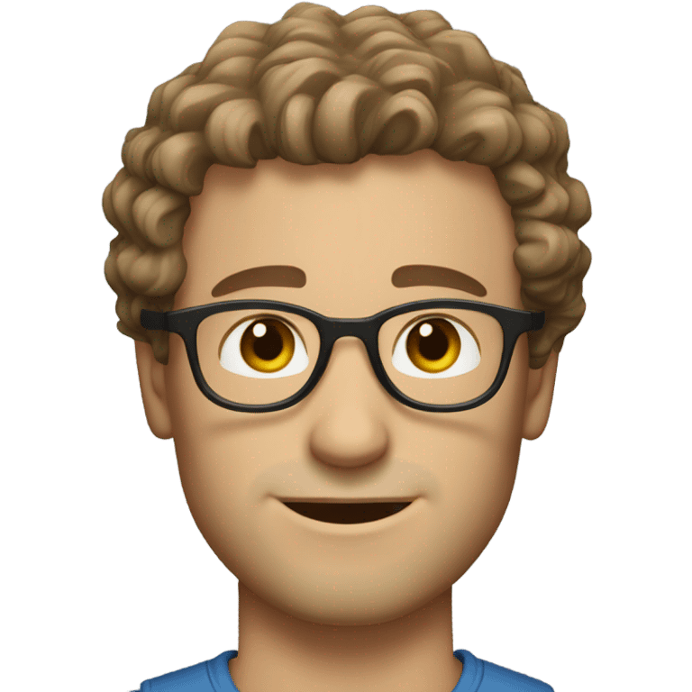 Caucasian male, shoulder length curly brown hair, brown glasses, stubble emoji