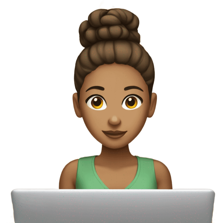 Mixed girl with brown hair in a bun laptop emoji