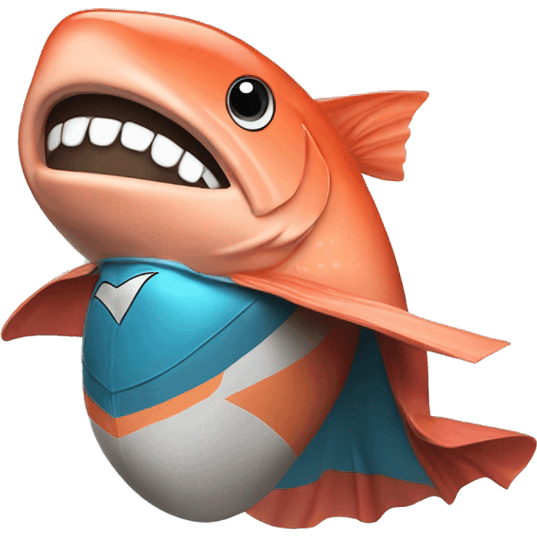 salmon wearing a superhero cape emoji