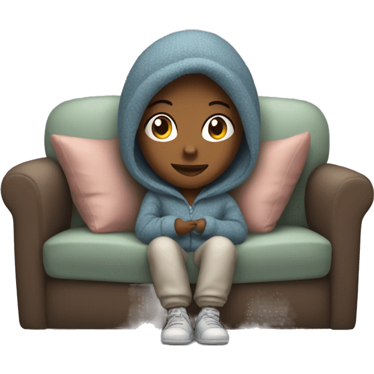 Girl with cozy outfit in couch emoji