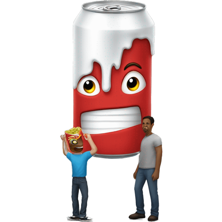 A comically large can towering over a man  emoji