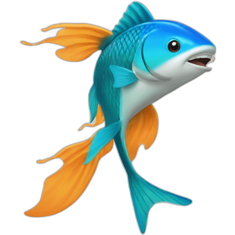 logo of fins and a fish emoji