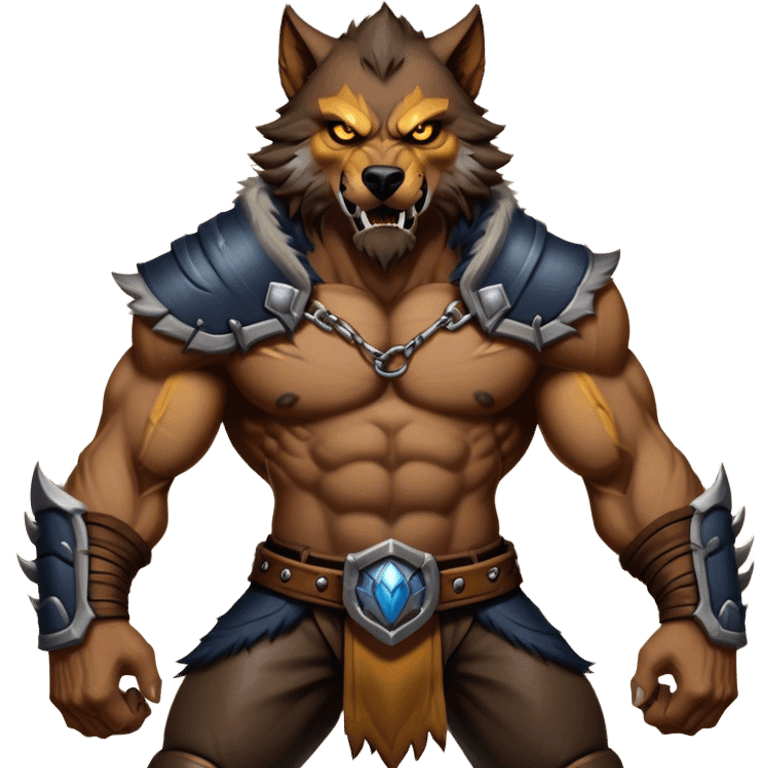 Cinematic Realistic WoW Worgen Portrait, captured in a dynamic, battle-ready stance, muscles rippling beneath his wild fur and tanned skin. His fierce, amber eyes and determined features, set against consistently detailed, worn leather attire, are rendered with dramatic natural lighting and high shine, embodying the raw, relentless fury of a worgen warrior in combat. emoji