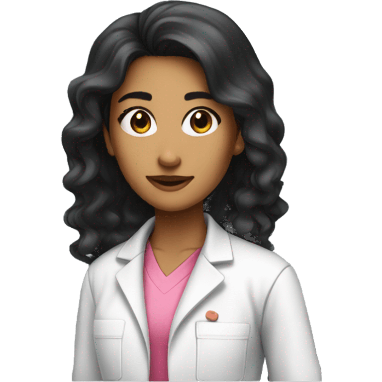 Young beautiful female scientist with long black hair and medium skin tone with pink accents emoji