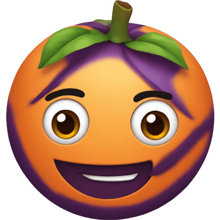 Mandarine with eyebrows wearing a eggplant  emoji