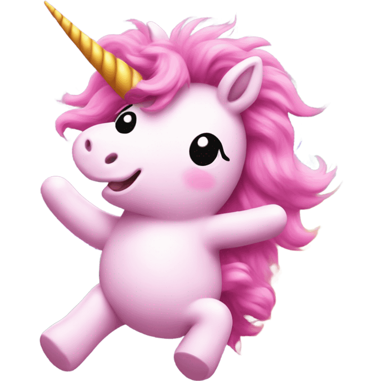 Pink fluffy unicorn dancing on rainbow emoji emoji