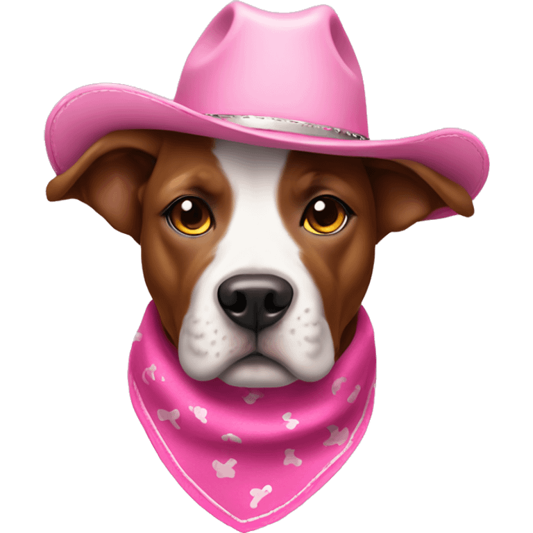 Staffordshire dog with golden eyes pink cowgirl hat and pink bandana  emoji