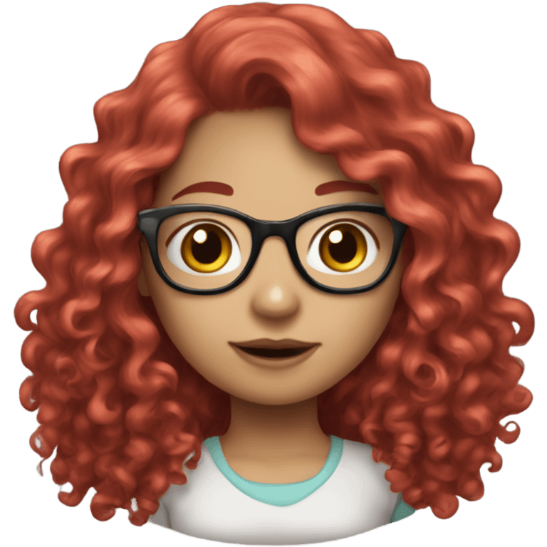 Girls with red long curly hair, glasses , hello kitty emoji