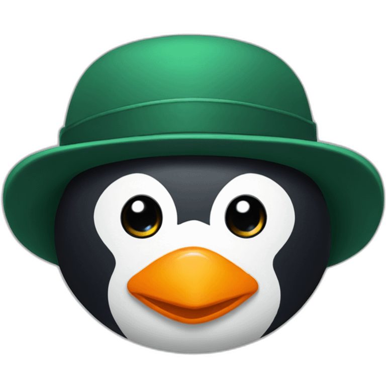 penguin with a dark green flat cap hat emoji