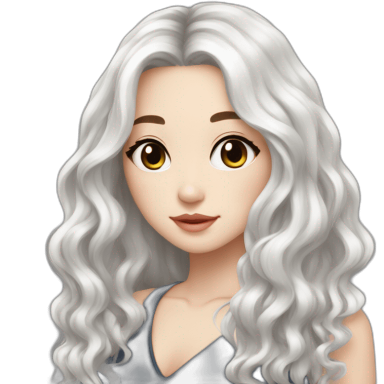 Beautiful girl,Black hair,wavy hair，long hair,White skin,Black eyes,Chinese emoji