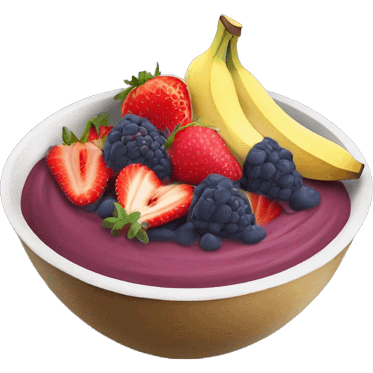 Bowl Of blended açai with sliced bananas and strawberries on top emoji