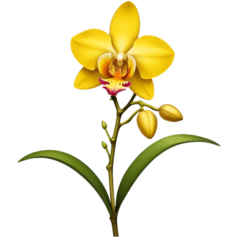 single yellow Dendrobium Orchid flower, stem emoji