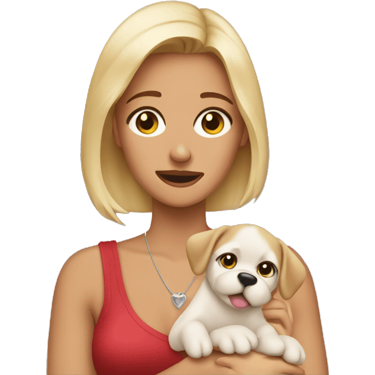 Pretty woman crying tears while holding puppy emoji