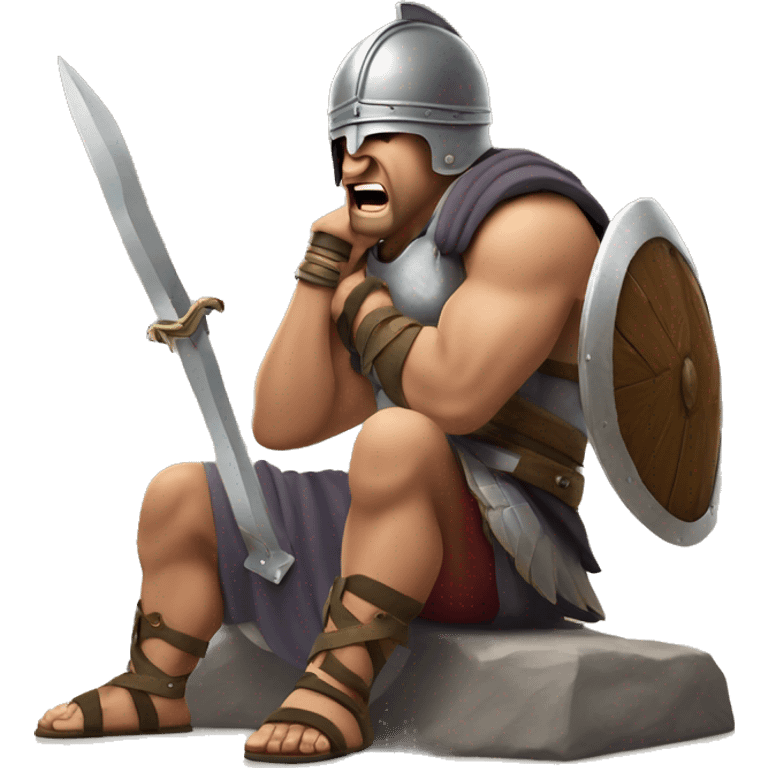 Bored Gladiator: A gladiator with a helmet and sword resting on the ground, yawning and looking disinterested, as if waiting for the next fight and tired of waiting. emoji