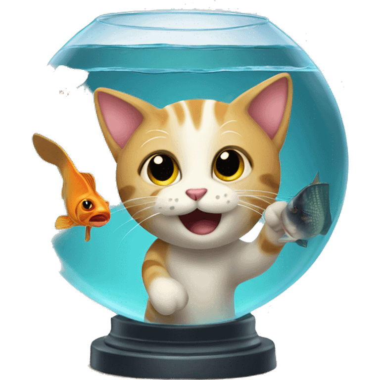 Cat trying to catch a fish from its aquarium  emoji