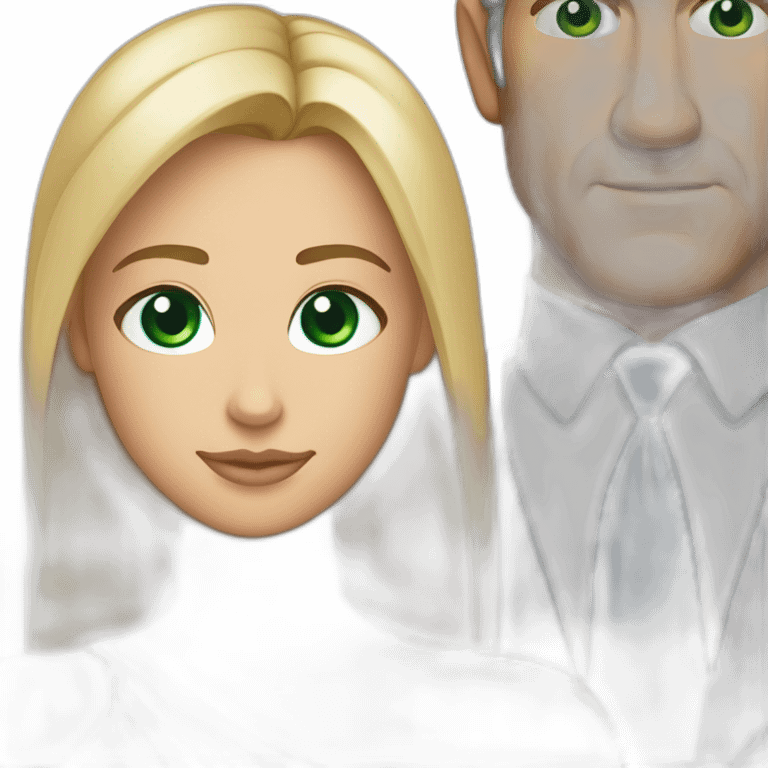 Mel gibson with blue eyes with finge a short blond straight square cut with  woman with green eyes emoji