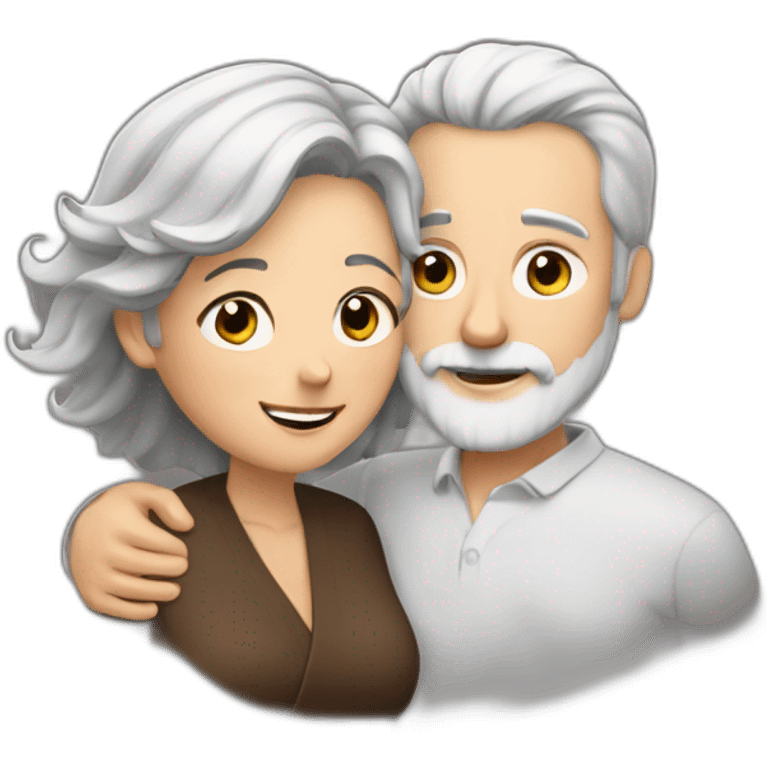 Man with gray hair and white beard hugs woman with dark brown hair emoji