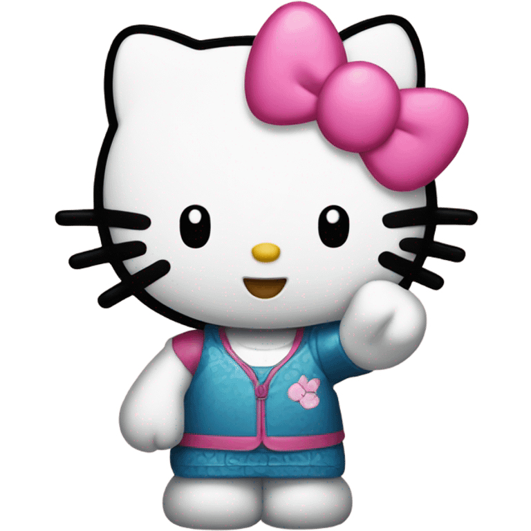 hello kitty with a peace sign emoji