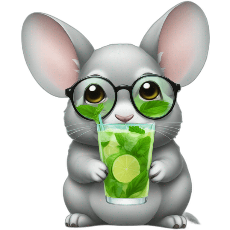 chinchilla with big glasses drinking mojito emoji