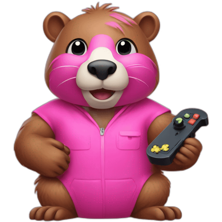 Pink beaver playing video games emoji