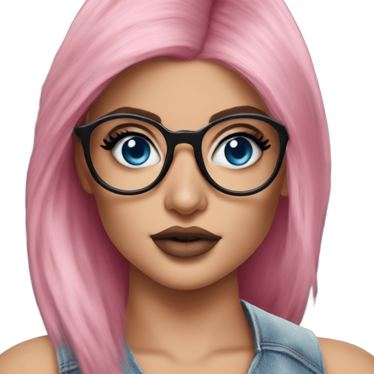 Photo Realistic kylie jenner stylish pink hair BLUE eyes and glasses edgy emoji