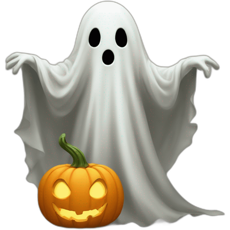 A ghost carring a pumpking emoji