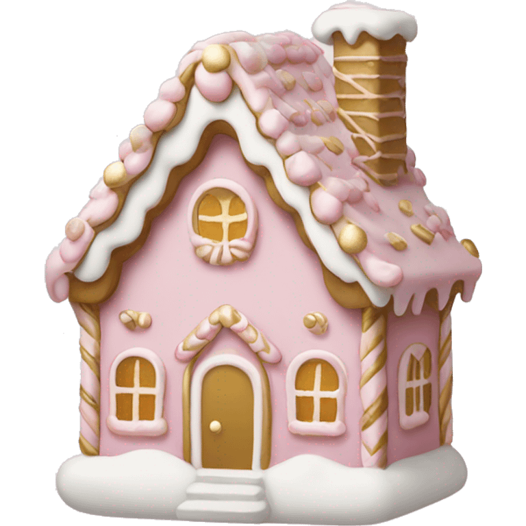 light pink and gold and white gingerbread house emoji