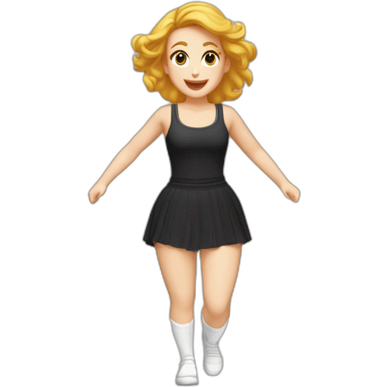 alistic-full-body-caucasian-curvy-beauty-jumping-short black-skirt-back-and-front-views-strong-wind-knickers-long-white-socks emoji