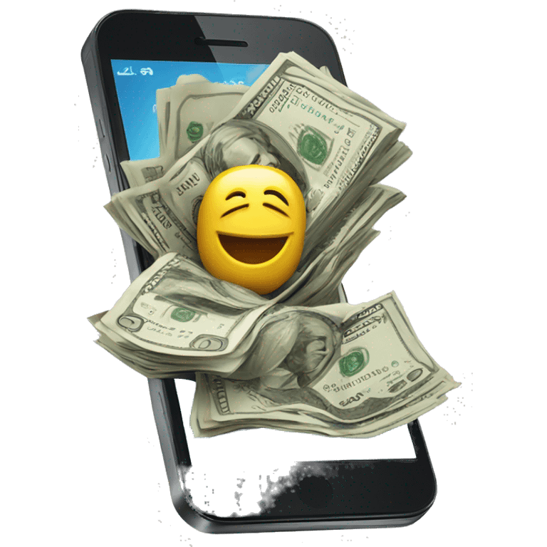 phone with money bursting out of the screen emoji