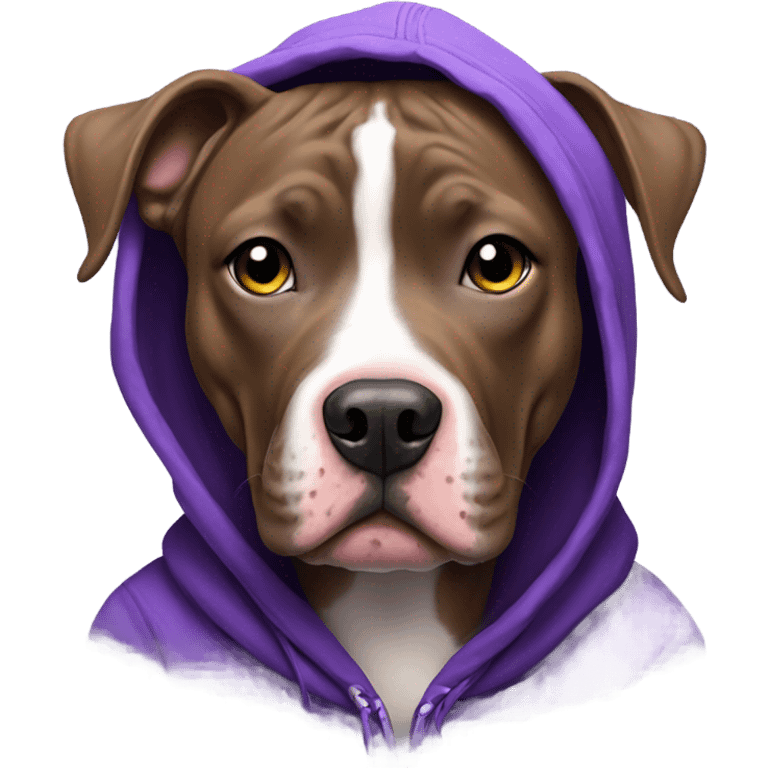 Brindle colored Pitbull in a purple hoodie  emoji