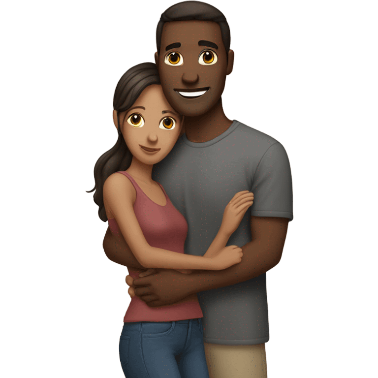 White dark hair male hugging brown female emoji