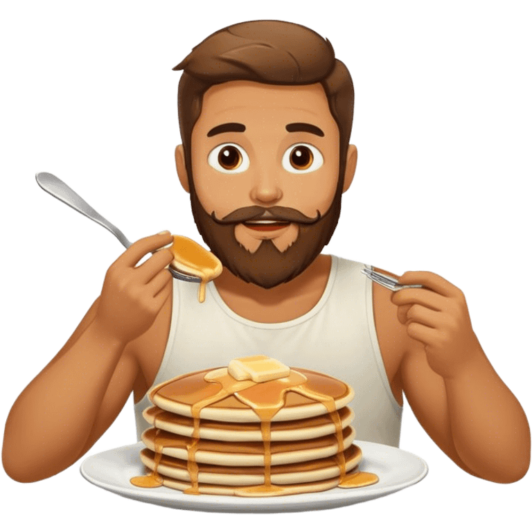 Man with beard eating pancakes emoji