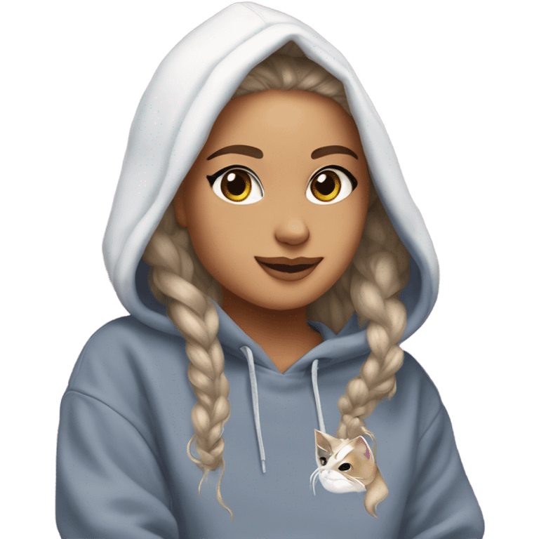 un gato con una sudadera de Ariana grande emoji