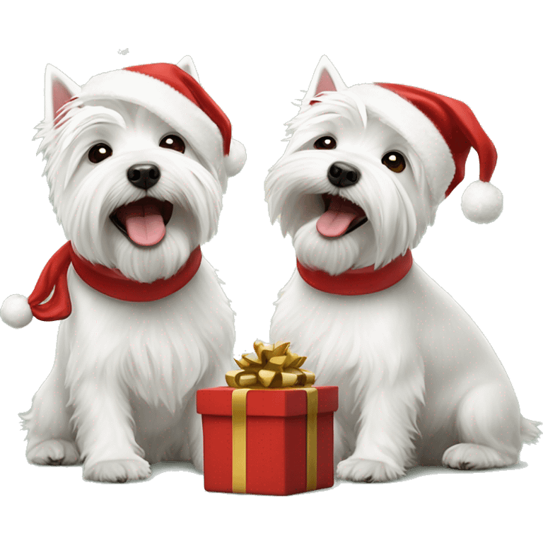 two west highland white terrier dogs celebrating christmas emoji