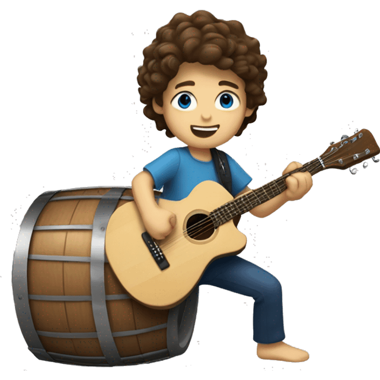 Boy with brown hair and blue eyes surfing a barrel while playing guitar  emoji