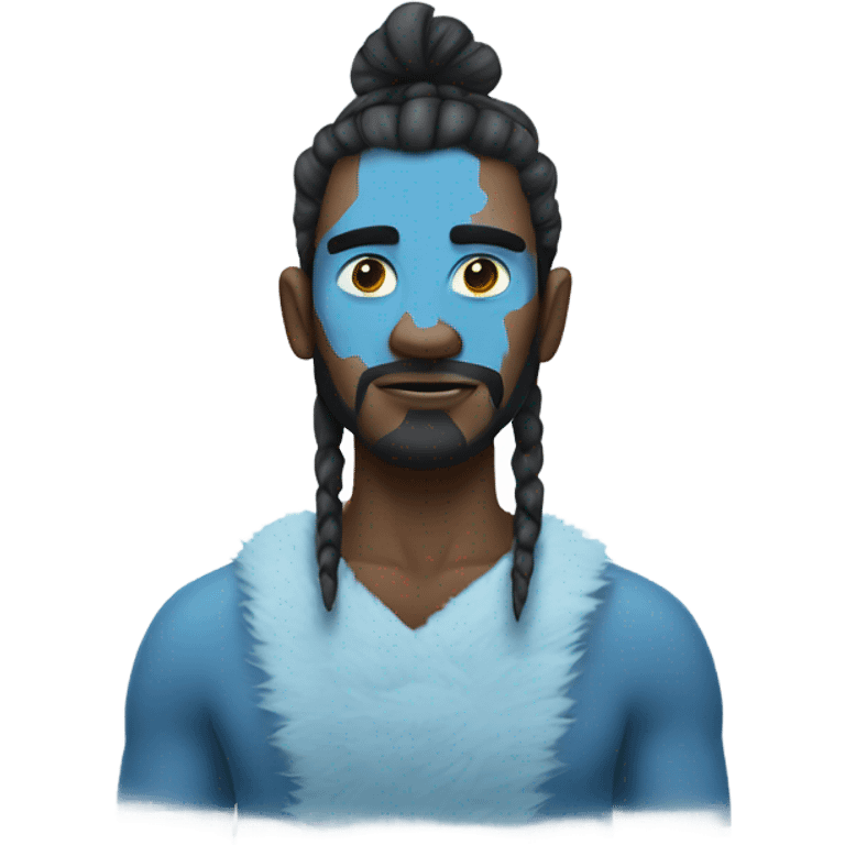 A man of an ice tribe with a manbun and blue skin emoji