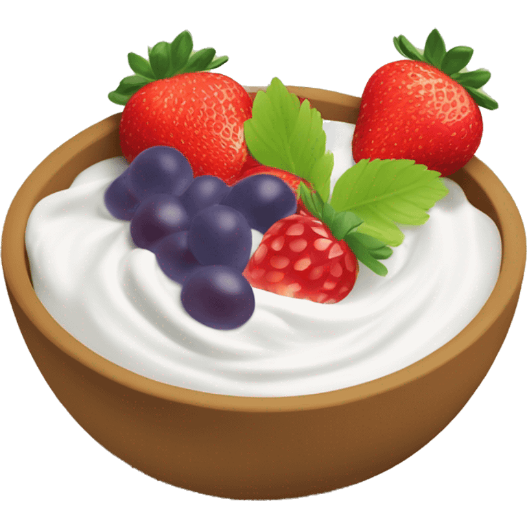 fruit yogurt bowl with strawberries and grapes emoji