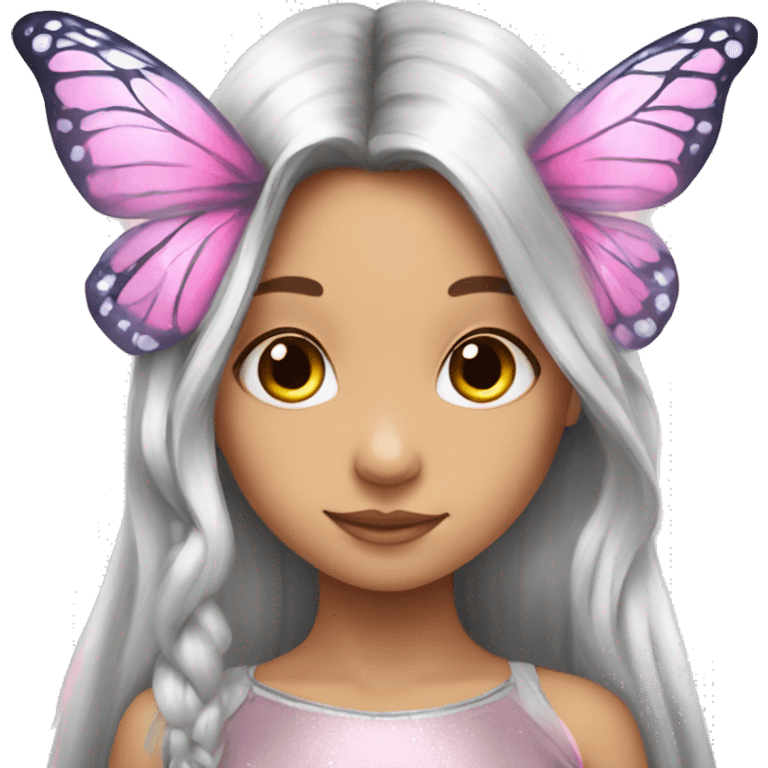 Beautiful, flower, fairy, pink, silver, long hair, butterfly wings emoji