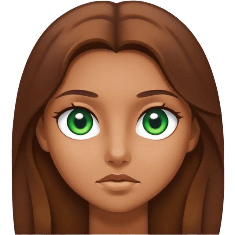 girl, with long brown hair and green eyes stanng emoji