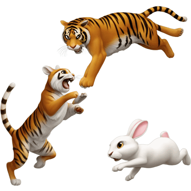 A tiger pouncing on a rabbit emoji