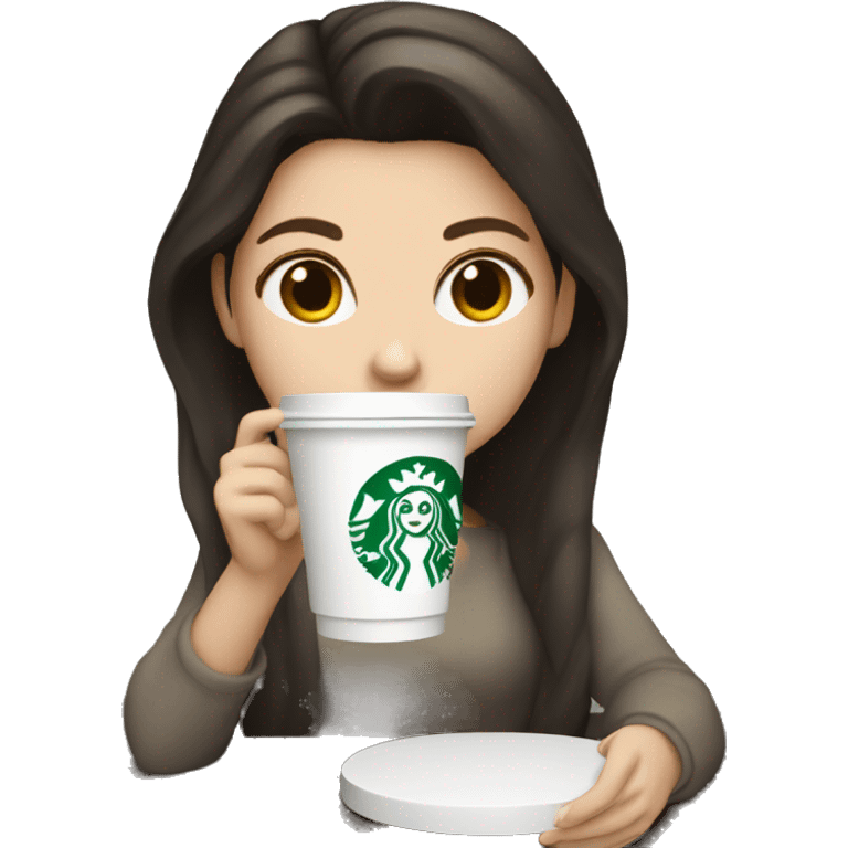 Dark hair white girl drinking starbucks emoji