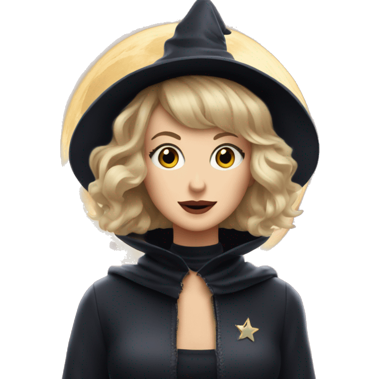 witch with a cat in space with Taylor Swift flyng emoji