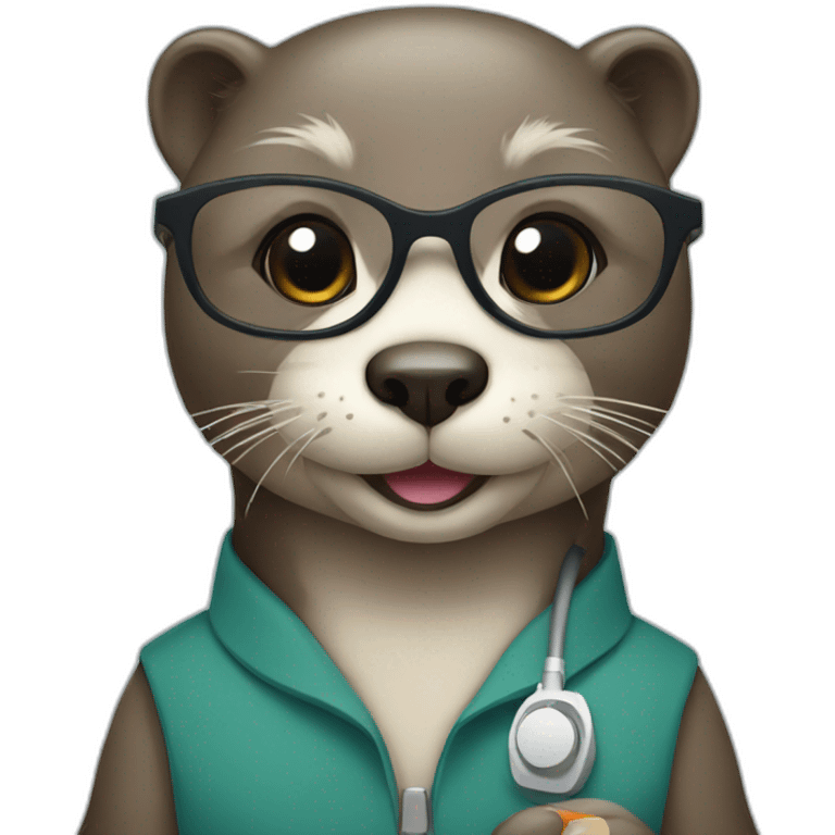 female otter with glasses as a vet with a macbook emoji