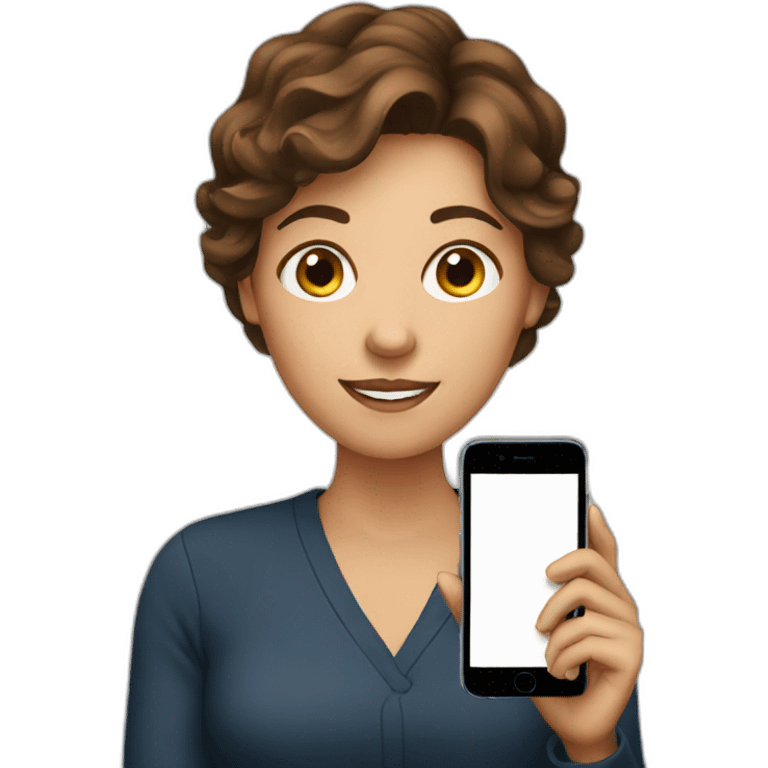 Brown haired Woman with phone emoji