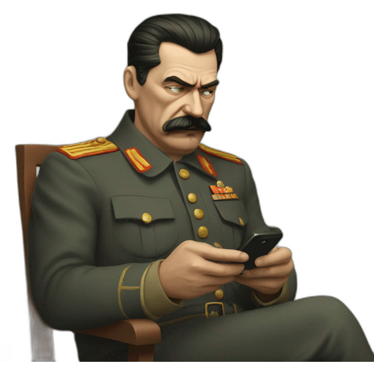 Depressed looking stalin looking at social media on phone and smoking a cigarette emoji