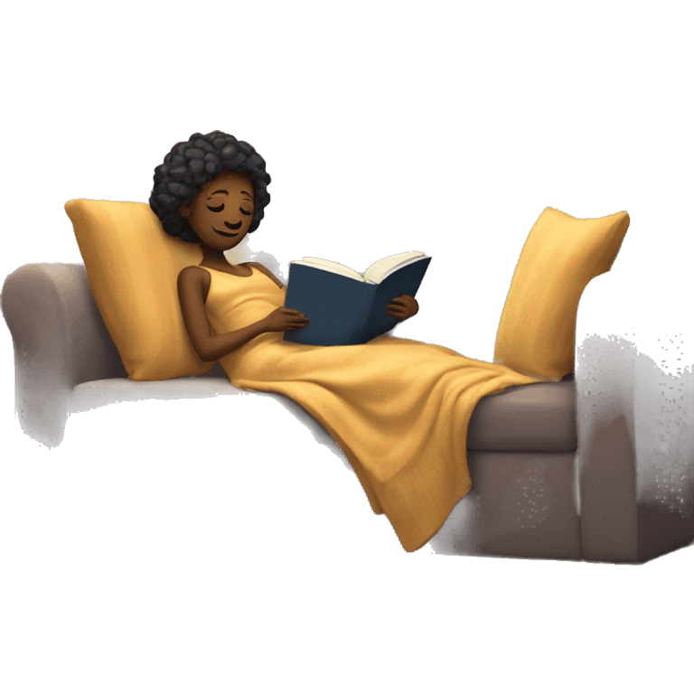 Lady laying on couch under a blanket reading a book emoji