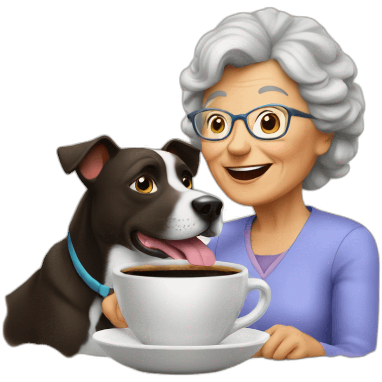 grand ma whith her dogter in a coffe emoji