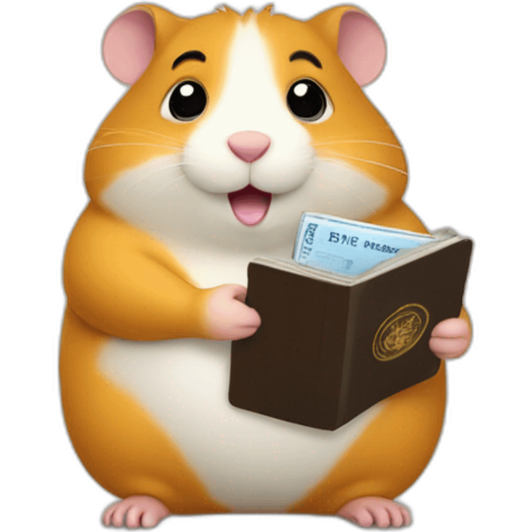 Fat hamster is sitting and holding a passport emoji