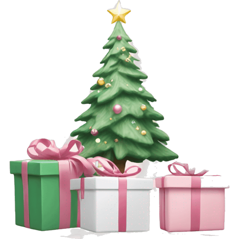 Light pink Christmas gifts under a white Christmas tree  emoji